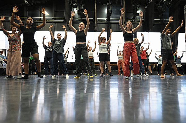 Dancers participate in a workshop led by Ronald K. Brown and Arcell Cabuag of the EVIDENCE Dance Company