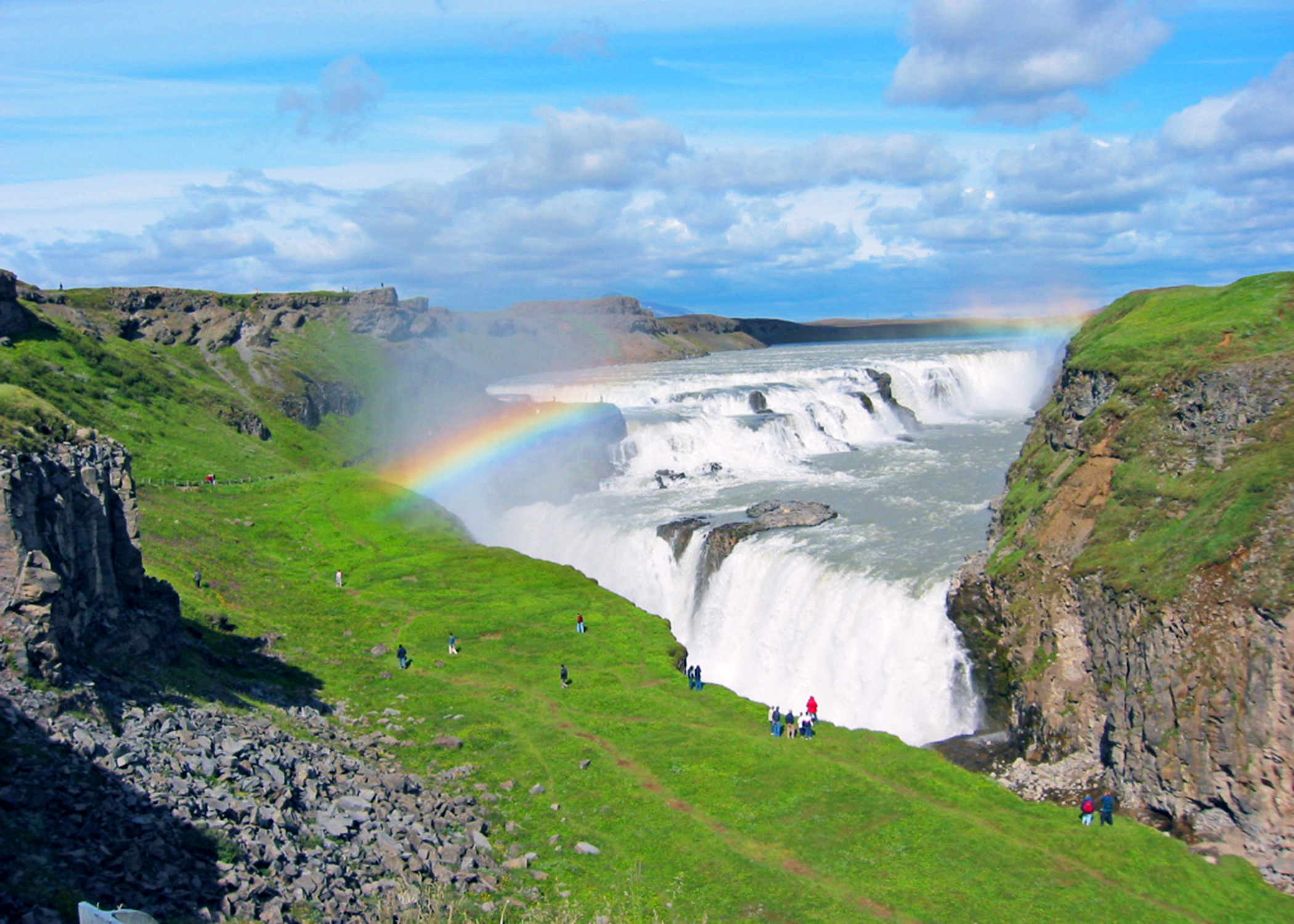 Photo of waterfalls in Iceland during the summer.