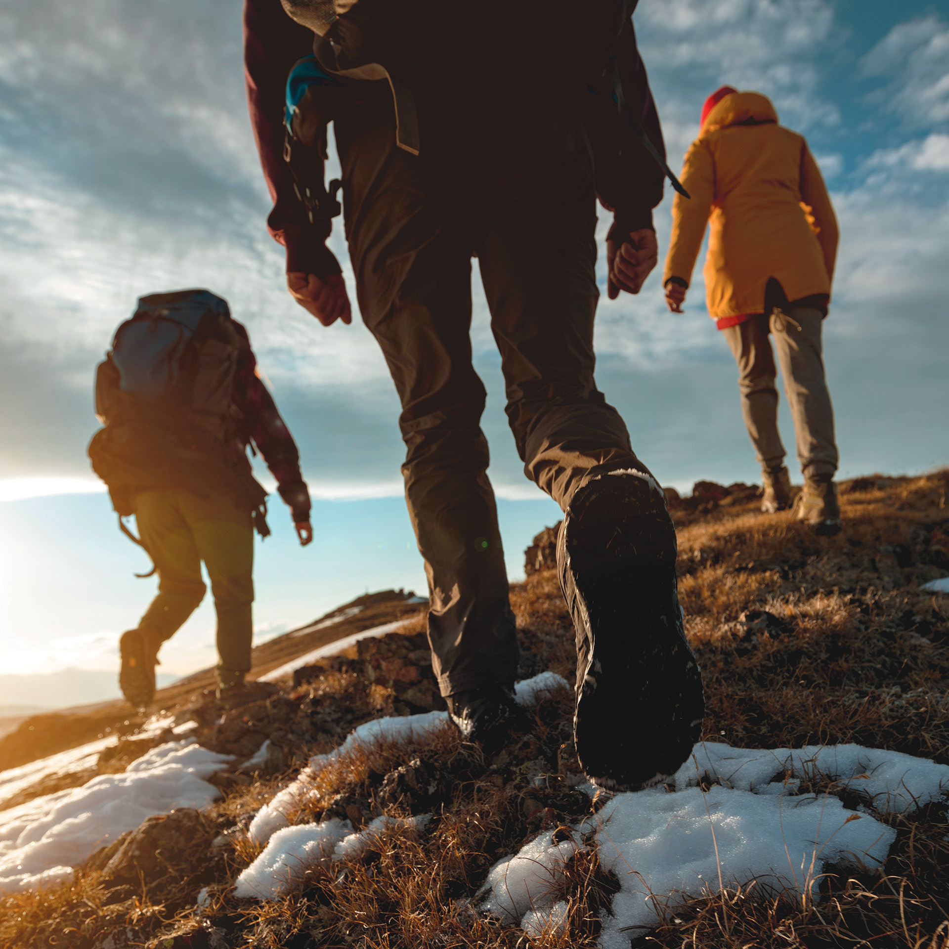 Image of hikers with backpacks from behind